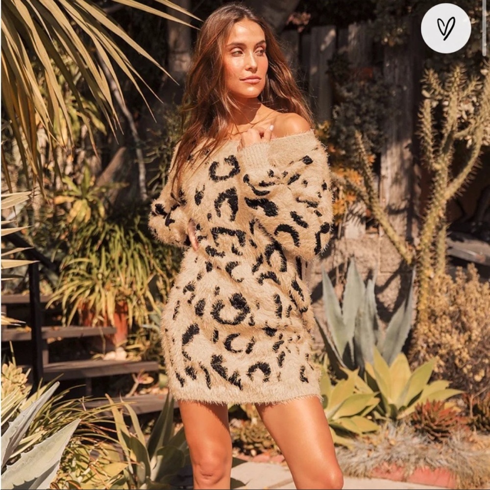 Lulu’s off-the-shoulder cheetah sweater dress